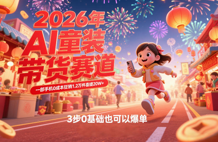 AI童装新春带货赛道，一部手机0成本狂销1.2万件喜提20W+，3步0基础也可以爆单-hcnxn