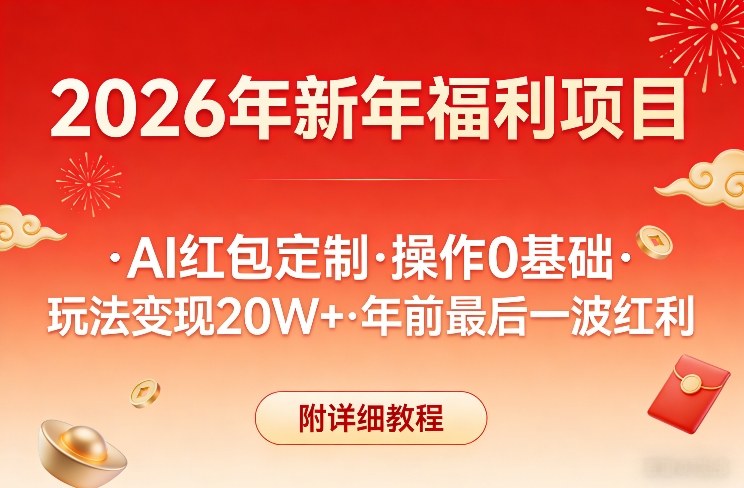 新年福利项目，AI红包定制，操作0基础，玩法变现20W+年前最后一波红利，附详细教程-hcnxn