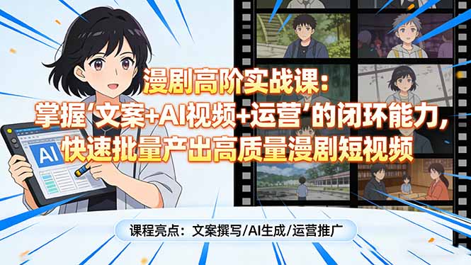 漫剧高阶实战课：掌握“文案+AI视频+运营”的闭环能力，快速批量产出高质量漫剧短视频-hcnxn