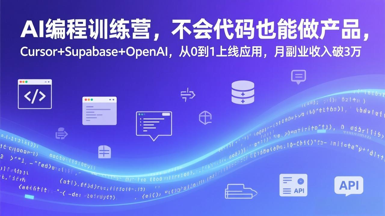 AI编程训练营，不会代码也能做产品，Cursor+Supabase+OpenAI，从0到1上线应用，月副业收入破3万-hcnxn