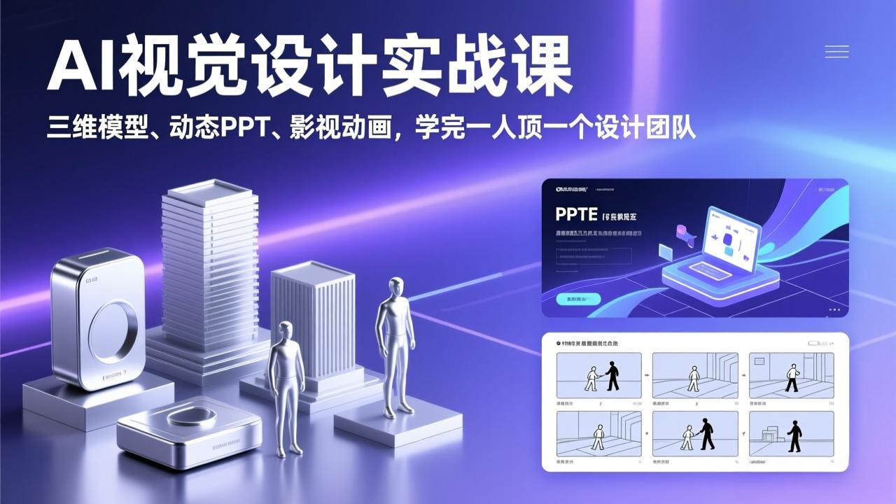 AI视觉设计实战课，三维模型、动态PPT、影视动画，学完一人顶一个设计团队-hcnxn