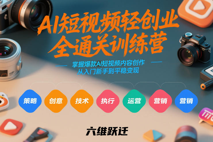 AI短视频轻创业全通关训练营，掌握爆款AI短视频内容创作，从入门新手到平稳变现的六维跃迁-hcnxn