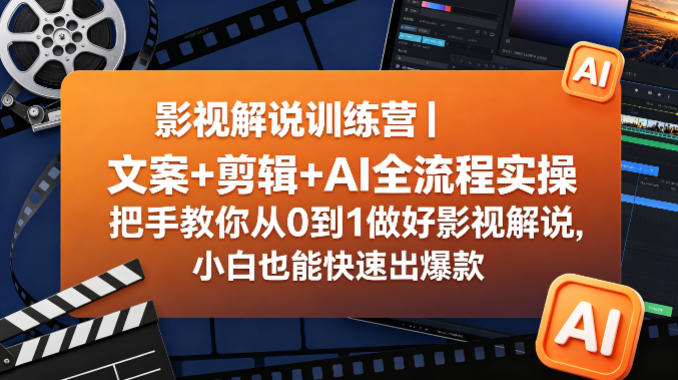 影视解说训练营｜文案+剪辑+AI全流程实操，把手教你从0到1做好影视解说，小白也能快速出爆款-hcnxn