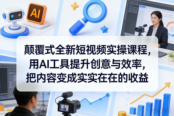 颠覆式全新短视频实操课程，用AI工具提升创意与效率，把内容变成实实在在的收益-hcnxn