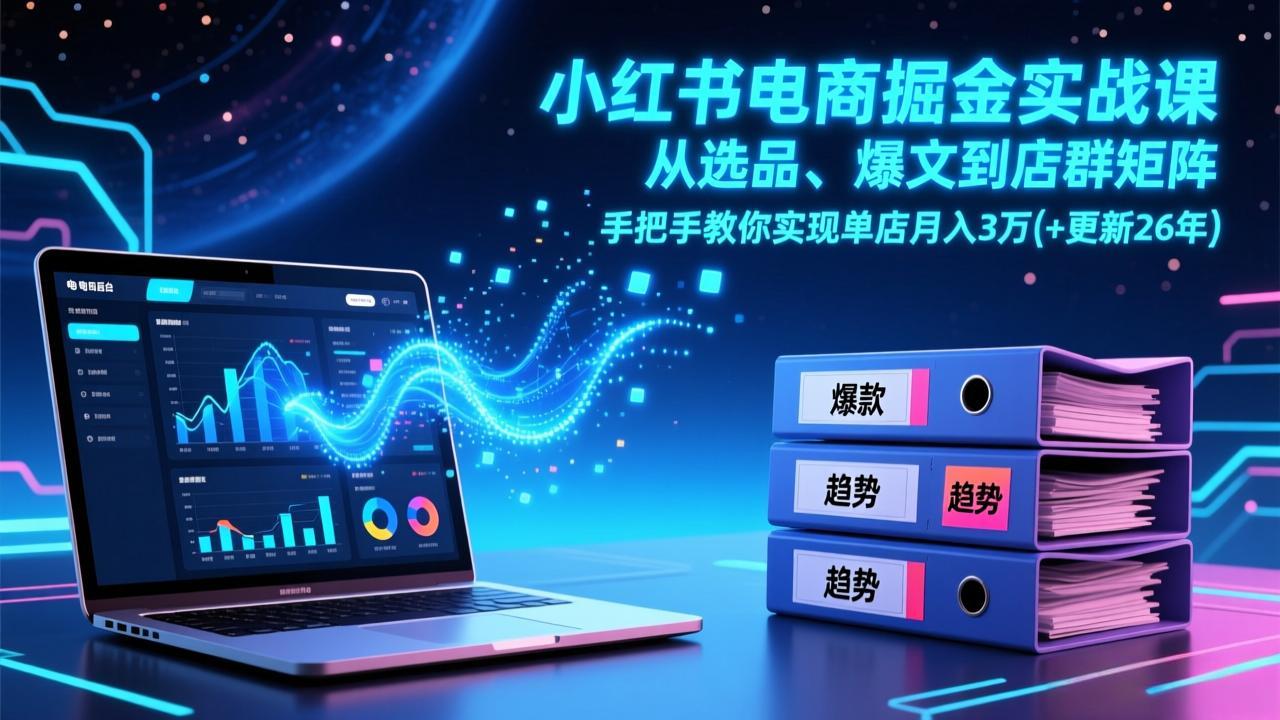 小红书电商掘金实战课，从选品、爆文到店群矩阵，手把手教你实现单店月入3万+(更新26年-hcnxn