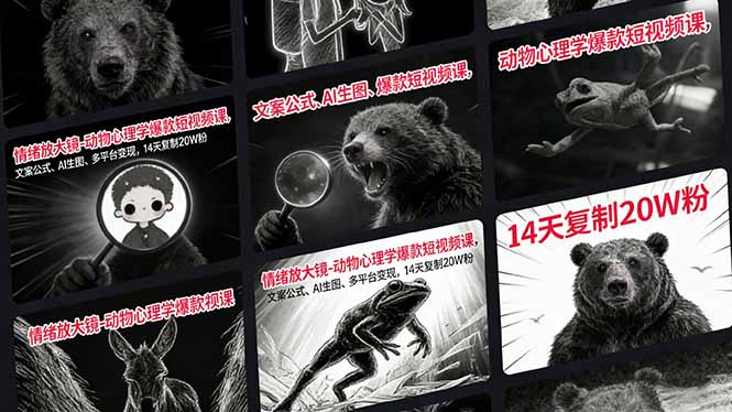 情绪放大镜-动物心理学爆款短视频课，文案公式、AI生图、多平台变现，14天复制20W粉-hcnxn
