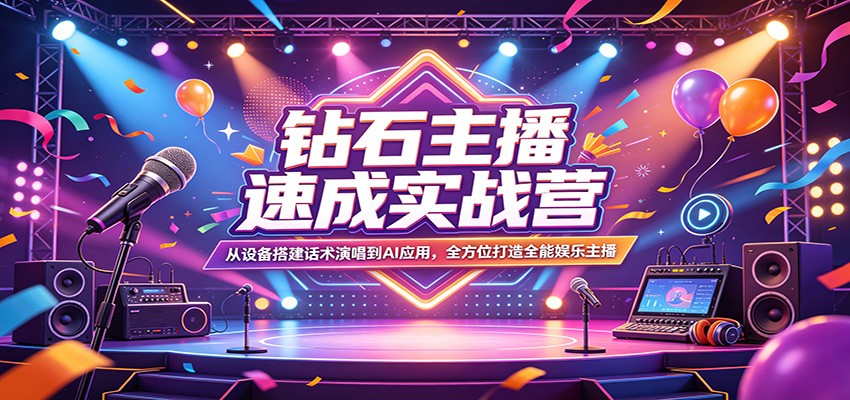 钻石主播速成实战营：从设备搭建话术演唱到AI应用，全方位打造全能娱乐主播-hcnxn