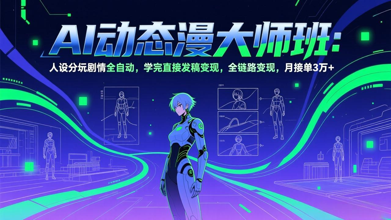 AI动态漫剧大师班：人设分镜剧情全自动，学完直接发稿变现，全链路变现，月接单3万+-hcnxn