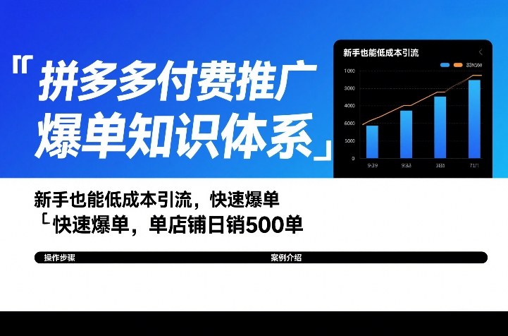 拼多多付费推广爆单知识体系，新手也能低成本引流，快速爆单，单店铺日销500单-hcnxn