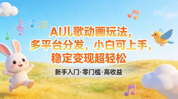 AI儿歌动画玩法，多平台分发，小白可上手，稳定变现超轻松-hcnxn