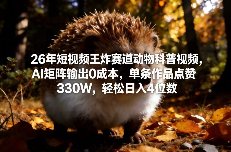 26年短视频王炸赛道动物科普视频，AI矩阵输出0成本，单条作品点赞330W，轻松日入4位数-hcnxn