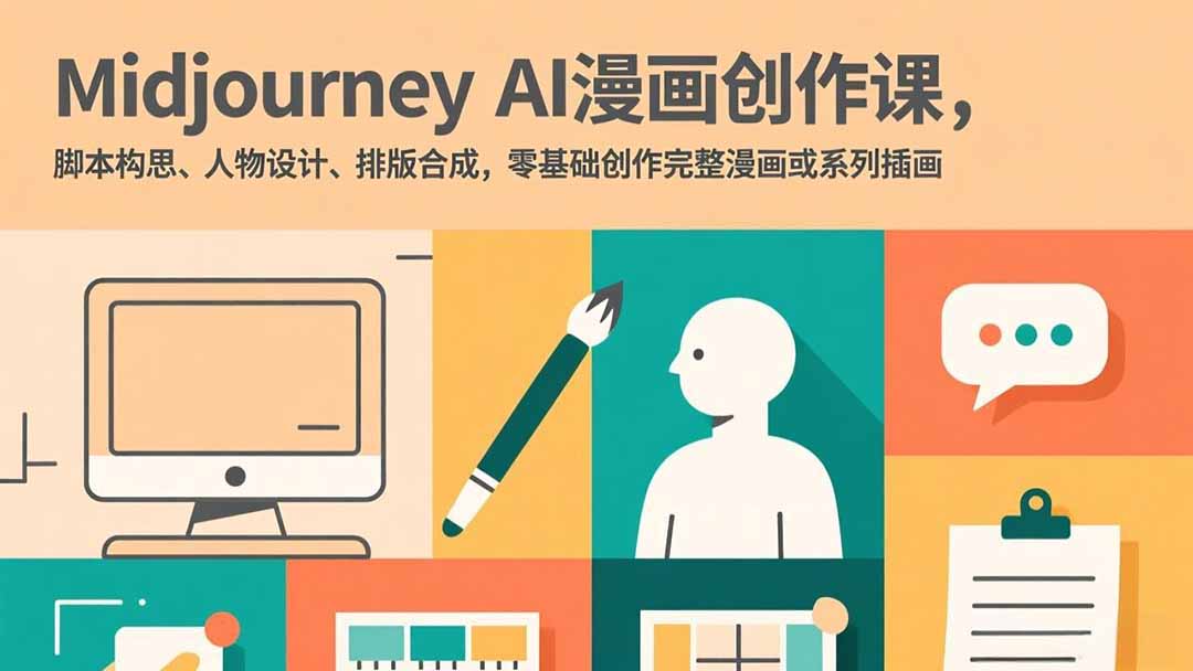 Midjourney AI漫画创作课，脚本构思、人物设计、排版合成，零基础创作完整漫画或系列插画-hcnxn