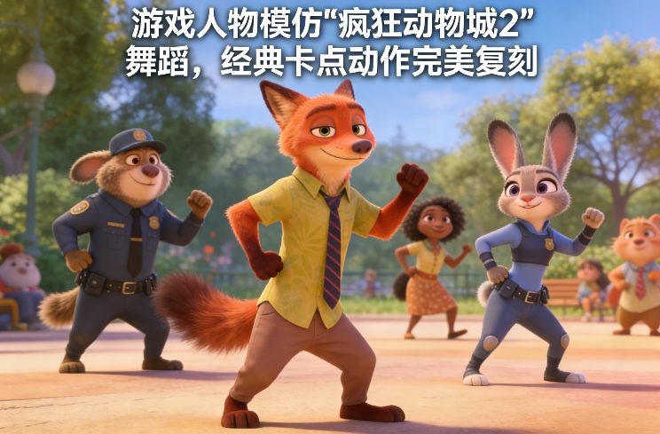游戏人物模仿“疯狂动物城2”舞蹈，经典卡点动作完美复刻-hcnxn