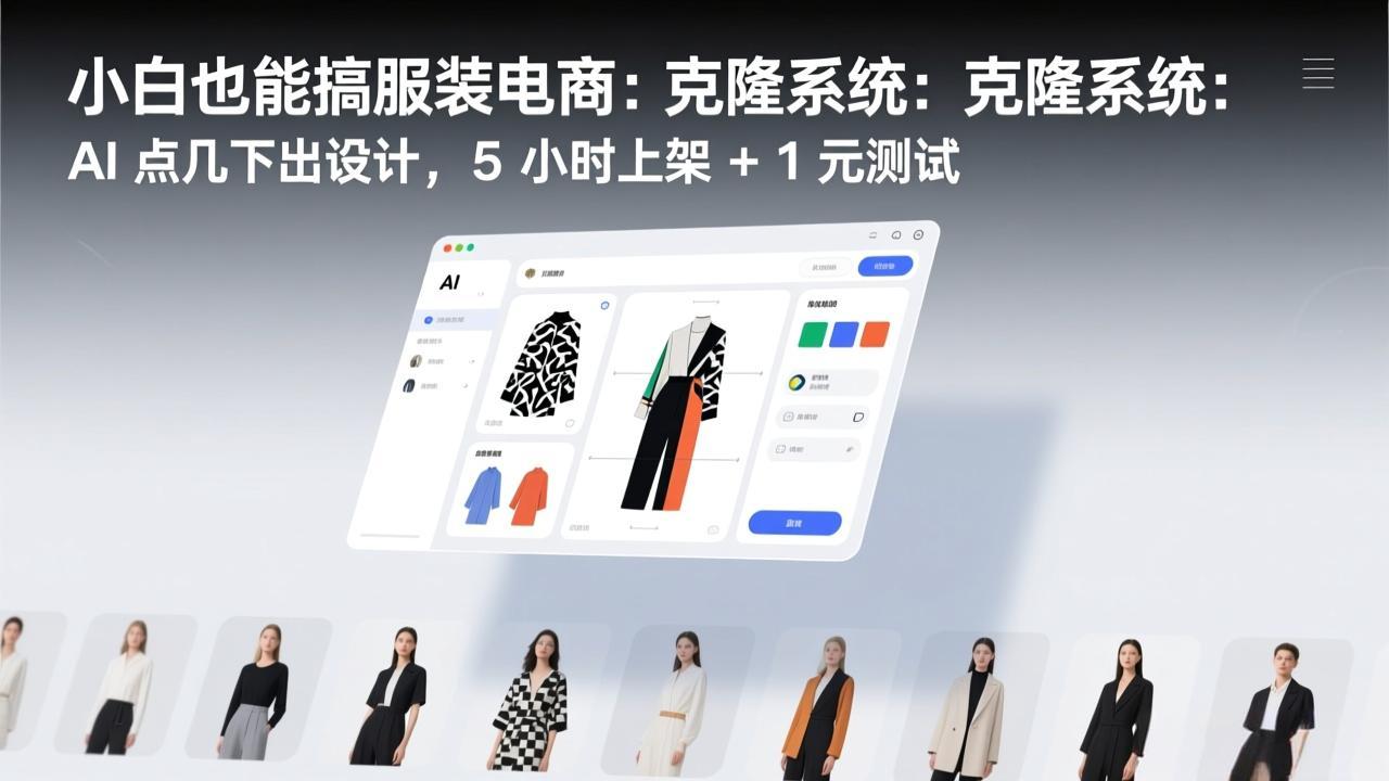 小白也能搞服装电商：克隆系统：AI 点几下出设计，5 小时上架 + 1 元测试-hcnxn