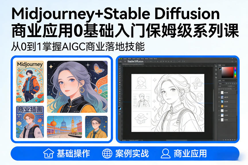 AIGC商业应用Midjourney+Stable Diffusion教程，0基础入门保姆级系列课-hcnxn