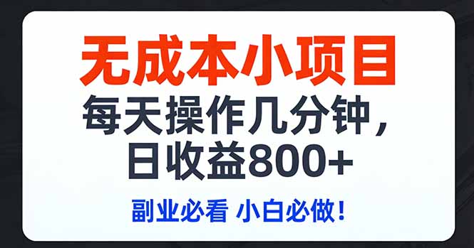 无成本小项目,每天操作几分钟,日收益800+ 副业必看 小白必做！-hcnxn