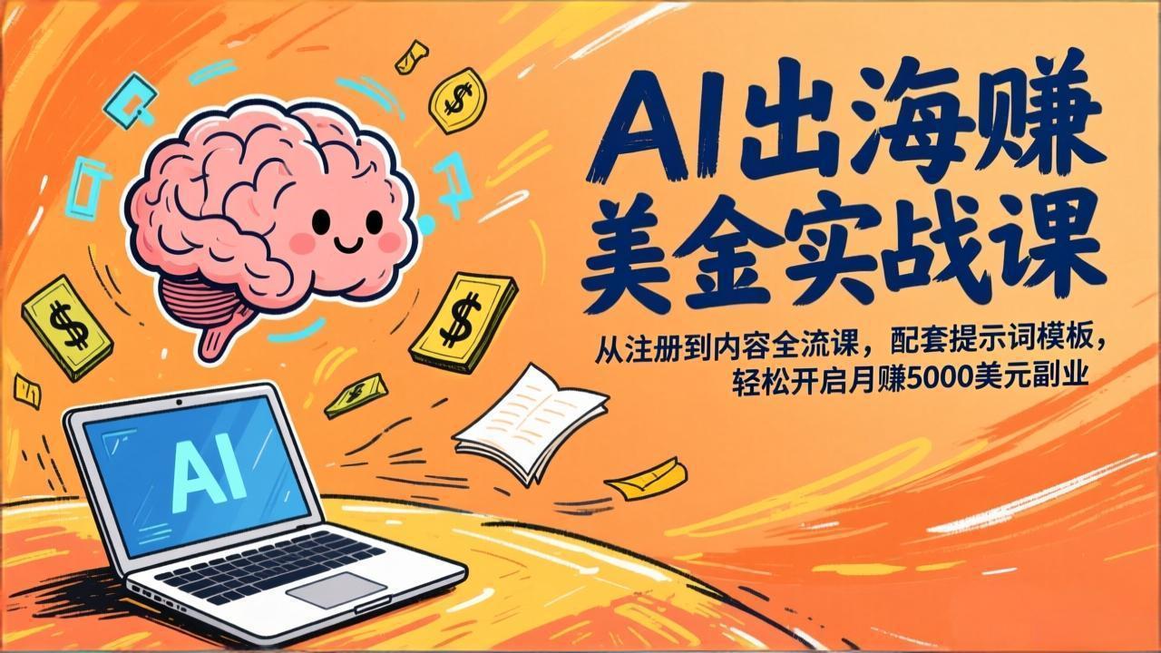 AI出海赚美金实战课，从注册到内容全流程，配套提示词模板，轻松开启月赚5000美元副业-hcnxn