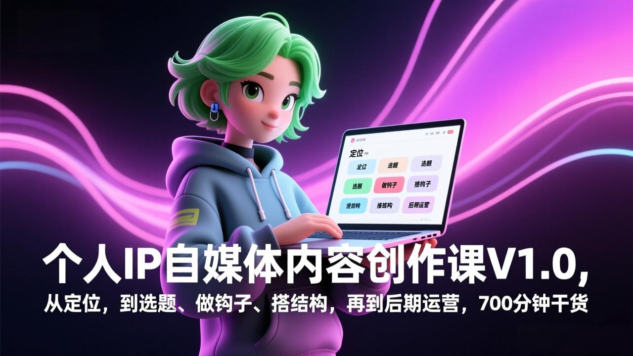 个人IP自媒体内容创作课V1.0，从定位，到选题、做钩子、搭结构，再到后期运营，700分钟干货-hcnxn