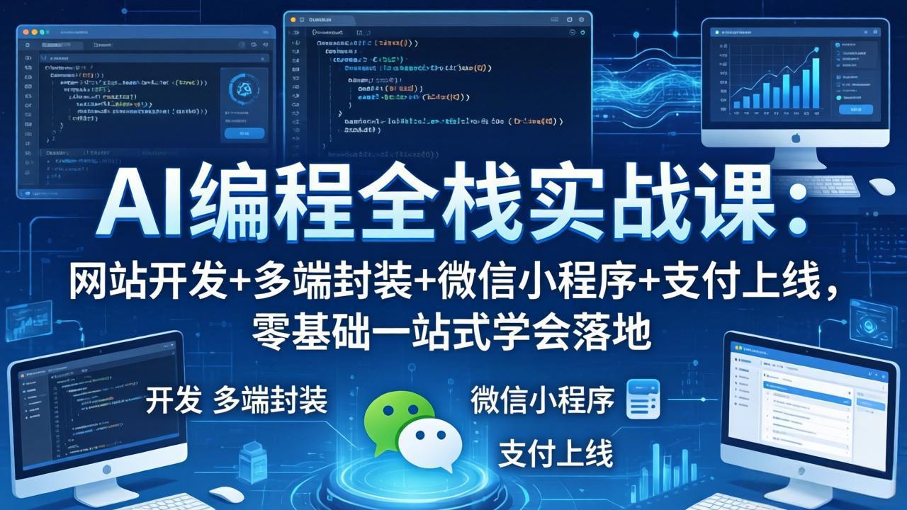 AI编程全栈实战课：网站开发+多端封装+微信小程序+支付上线，零基础一站式学会落地-hcnxn