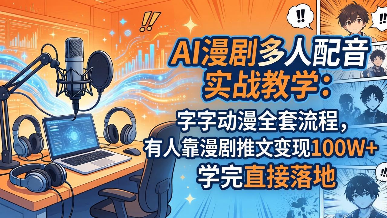 AI漫剧多人配音实战教学：字字动漫全套流程，有人靠漫剧推文变现100W+，学完直接落地-hcnxn
