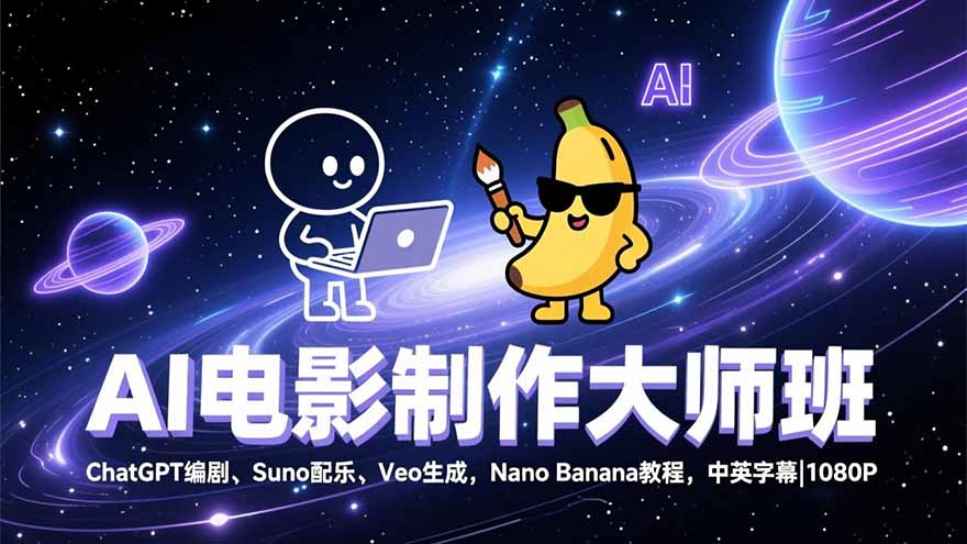 AI电影制作大师班：ChatGPT编剧、Suno配乐、Veo生成，Nano Banana教程，中英字幕|1080P-hcnxn