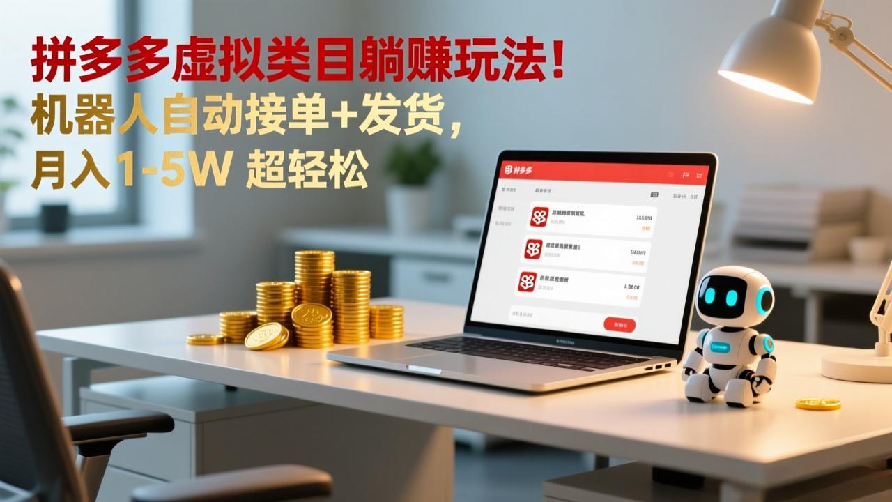 多多虚拟类目躺赚玩法！机器人自动接单+发货，月入 1-5W 超轻松-hcnxn