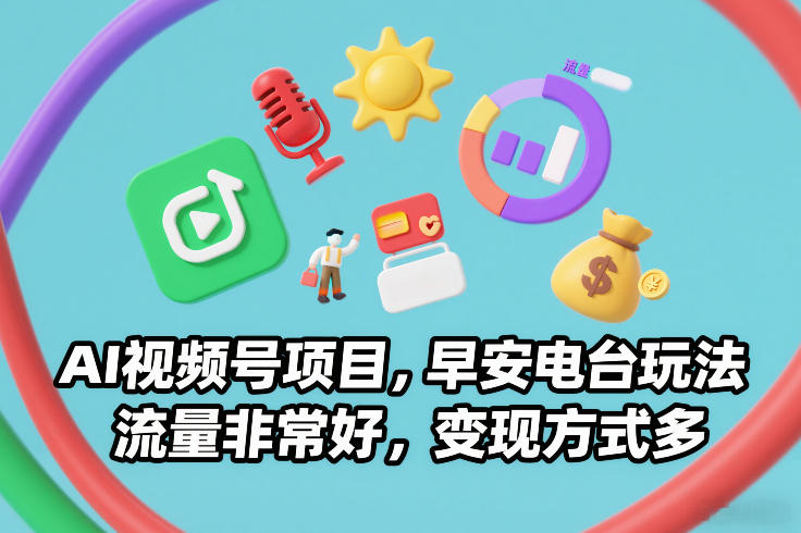 AI视频号项目，早安电台玩法，流量非常好，变现方式多-hcnxn