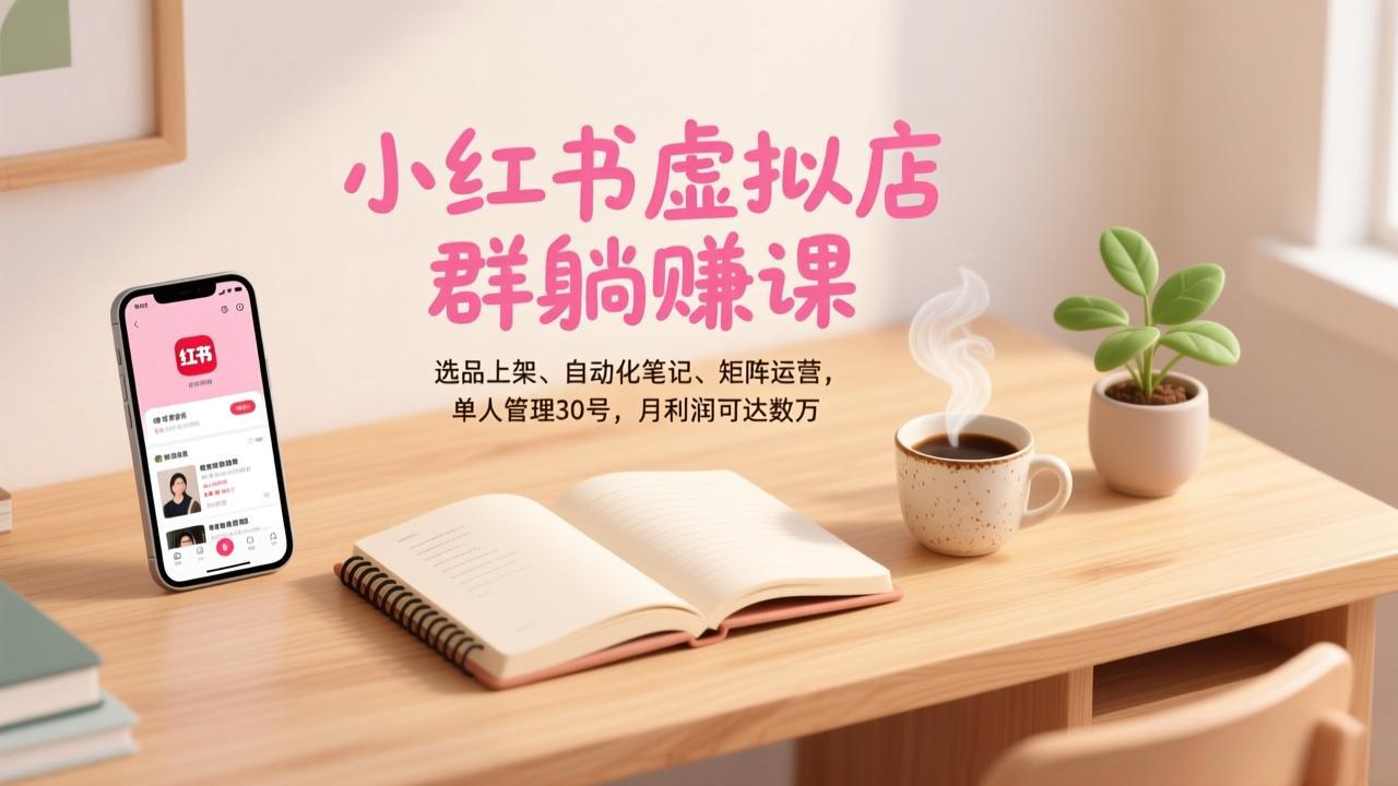 小红书虚拟店群躺赚课，选品上架、自动化笔记、矩阵运营，单人管理30号，月利润可达数万-hcnxn