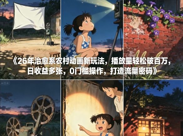 26年治愈系农村动画新玩法，播放量轻松破百万，日收益多张，0门槛操作，打造流量密码-hcnxn