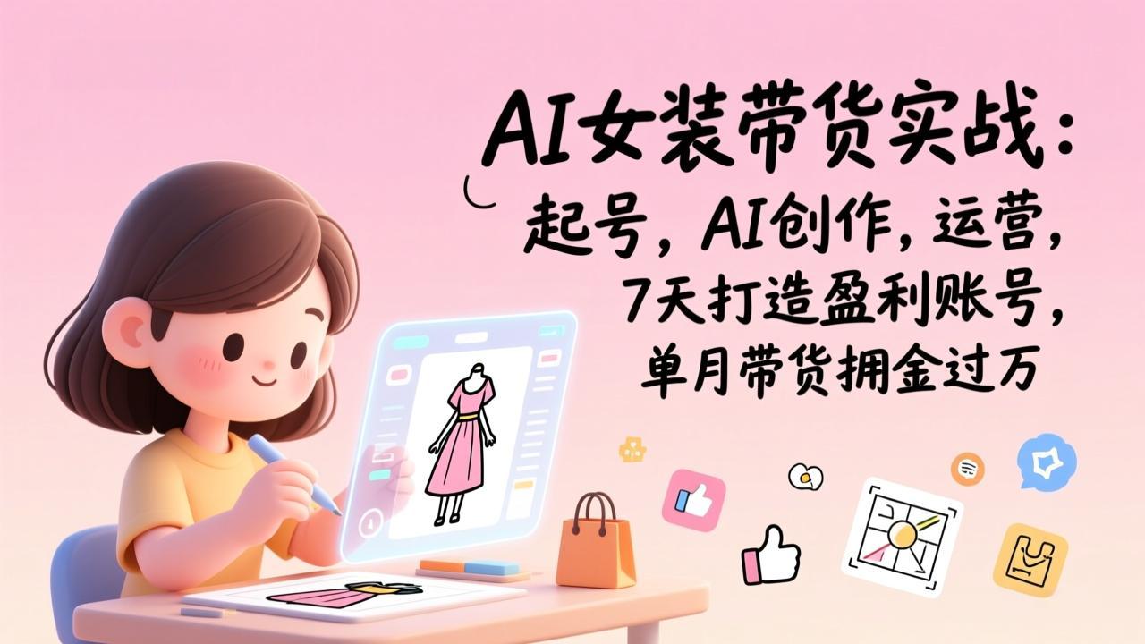 AI女装带货实战：起号，AI创作，运营，7天打造盈利账号，单月带货佣金过万-hcnxn