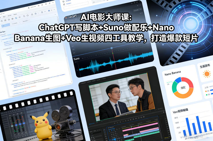 AI电影大师课：ChatGPT写脚本+Suno做配乐+Nano Banana生图+Veo生视频，打造爆款短片-hcnxn