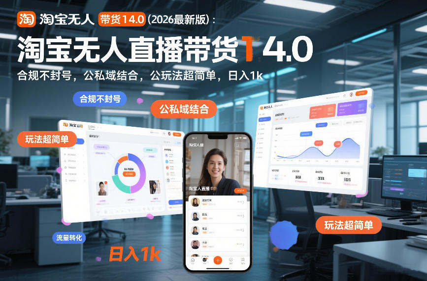 淘宝无人直播带货14.0(2026最新版)：合规不封号，公私域结合，玩法超简单，日入1k+【揭秘】-hcnxn