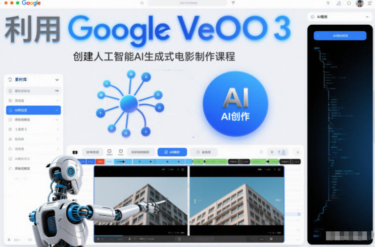 利l用Google Veo 3创建人工智能AI生成式电影制作课程，使用人工智能的力量创建令人惊叹的视频-hcnxn
