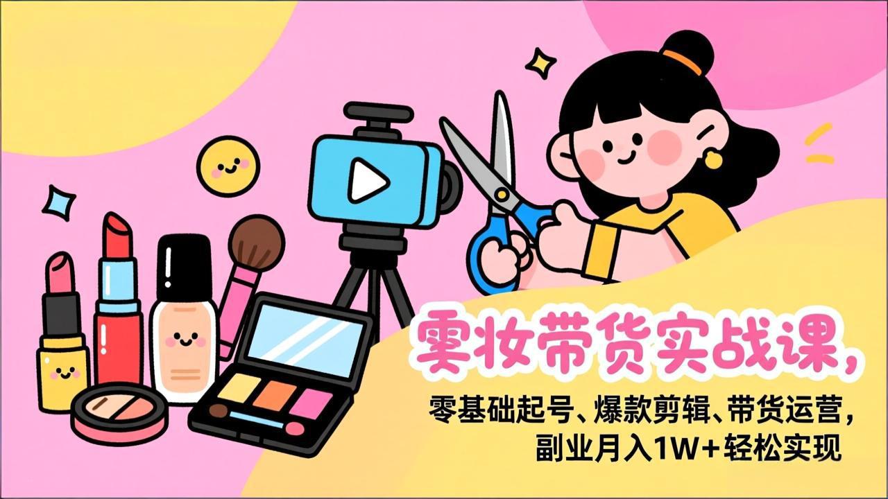 美妆带货实战课，零基础起号、爆款剪辑、带货运营，副业月入1W+轻松实现-hcnxn