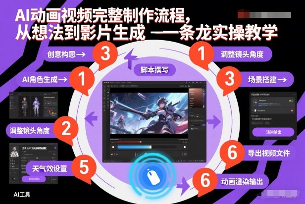 AI动画视频完整制作流程，从想法到影片生成一条龙实操教学-hcnxn