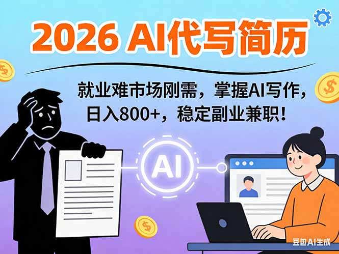 AI代写简历，超暴利，用万能模板月入1-3万实战教程，2026年市场刚需！-hcnxn