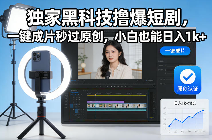 独家黑科技撸爆短剧，一键成片秒过原创，小白也能日入1k+【揭秘】-hcnxn
