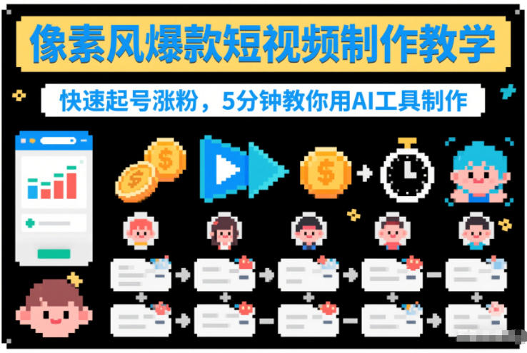 像素风爆款短视频制作教学，快速起号涨粉，5分钟教你用AI工具制作-hcnxn
