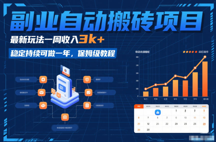 副业自动搬砖项目，最新玩法一周收入3k+，稳定持续可做一年，保姆级教程【揭秘】-hcnxn
