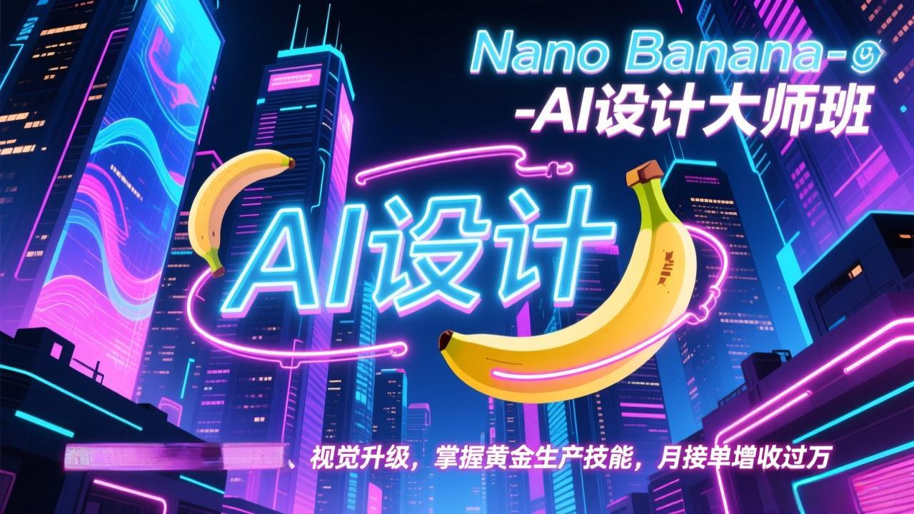 Nano Banana-AI设计大师班，修图合成、广告创作、视觉升级，掌握黄金生产技能，月接单增收过万-hcnxn