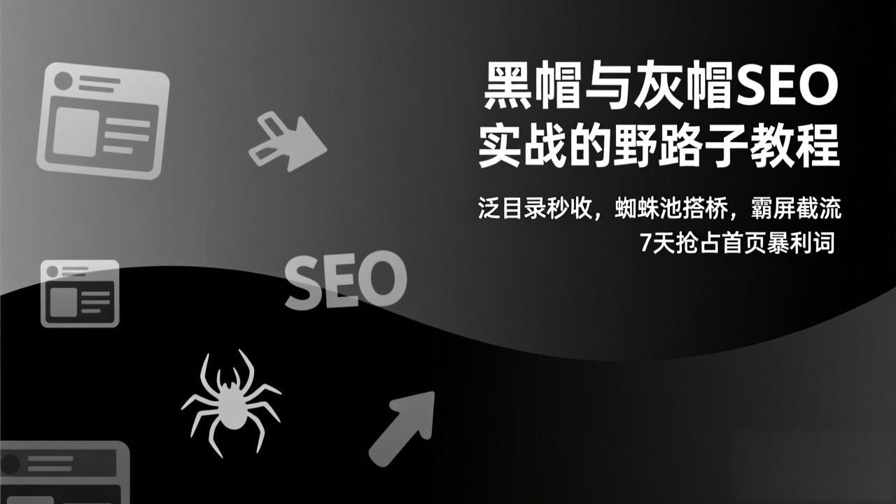 黑帽与灰帽SEO实战的野路子教程：泛目录秒收，蜘蛛池搭桥，霸屏截流，7天抢占首页暴利词-hcnxn