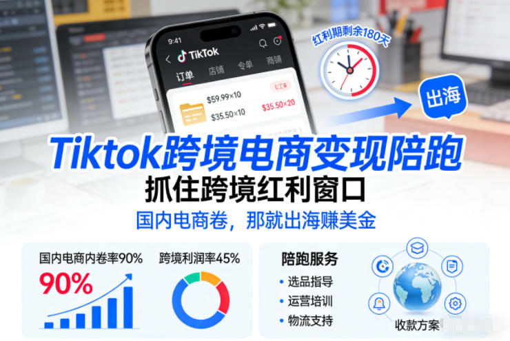 Tiktok跨境电商变现陪跑，抓住跨境红利窗口，国内电商卷，那就出海賺美金-hcnxn