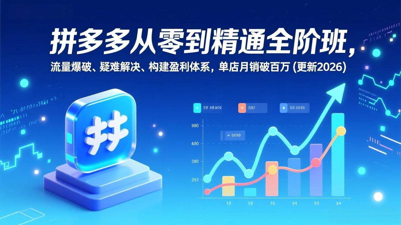 拼多多从零到精通全阶班，流量爆破、疑难解决，构建盈利体系，单店月销破百万(更新2026-hcnxn