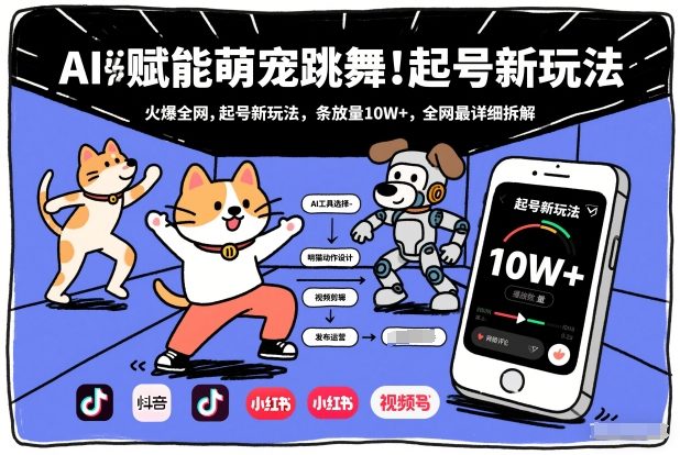 AI赋能萌宠跳舞，火爆全网，起号新玩法，条条播放量10W+，全网最详细拆解-hcnxn