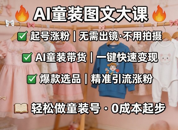 AI童装图文剪辑，某社群童装图文大课，起号涨粉、AI童装带货、爆款选品，无需出镜和拍摄-hcnxn