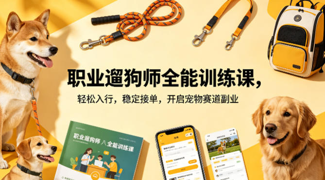 职业遛狗师全能训练课，轻松入行，稳定接单，开启宠物赛道副业-hcnxn