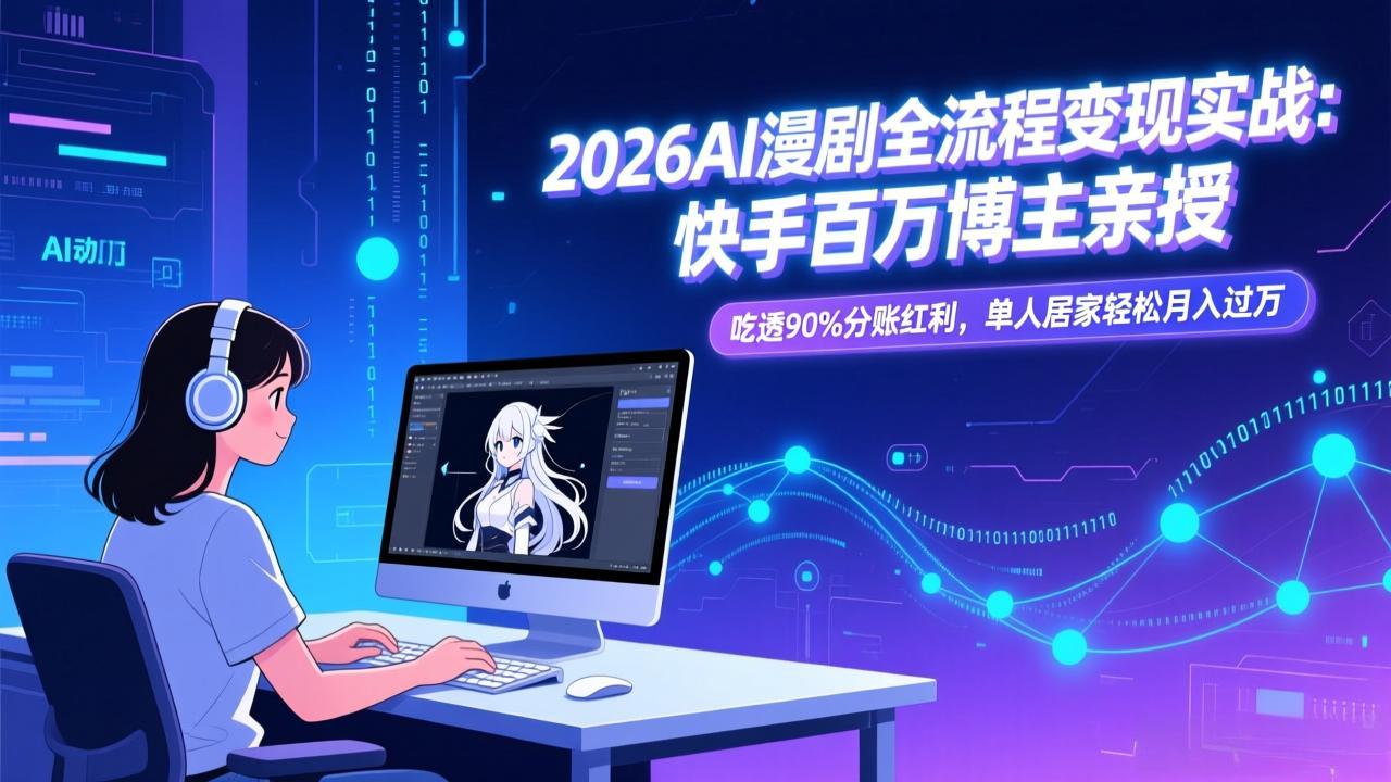 2026AI漫剧全流程变现实战：快手百万博主亲授，吃透90%分账红利，单人居家轻松月入过万-hcnxn