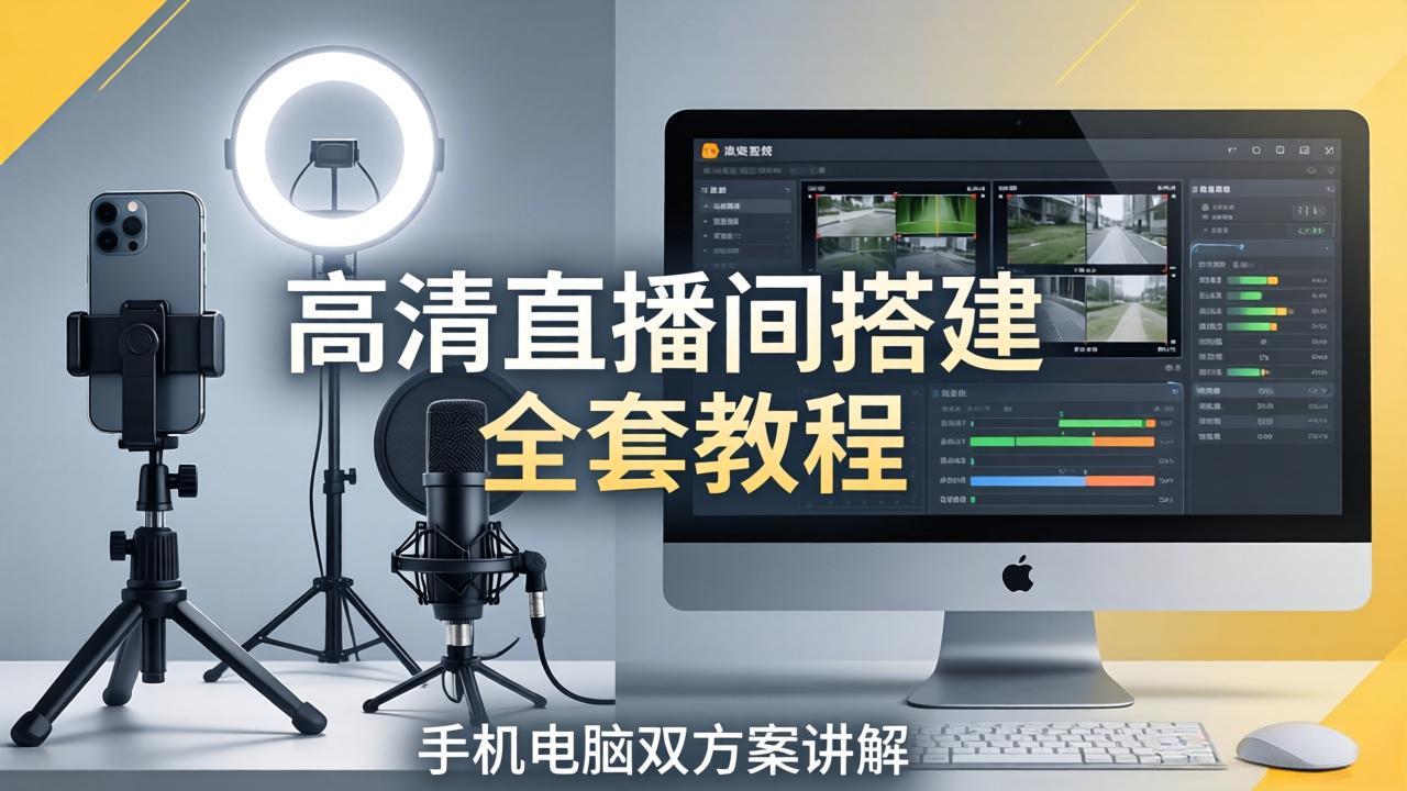 高清直播间搭建全套教程，手机电脑双方案讲解，设备选型调试多机位实操教学-hcnxn