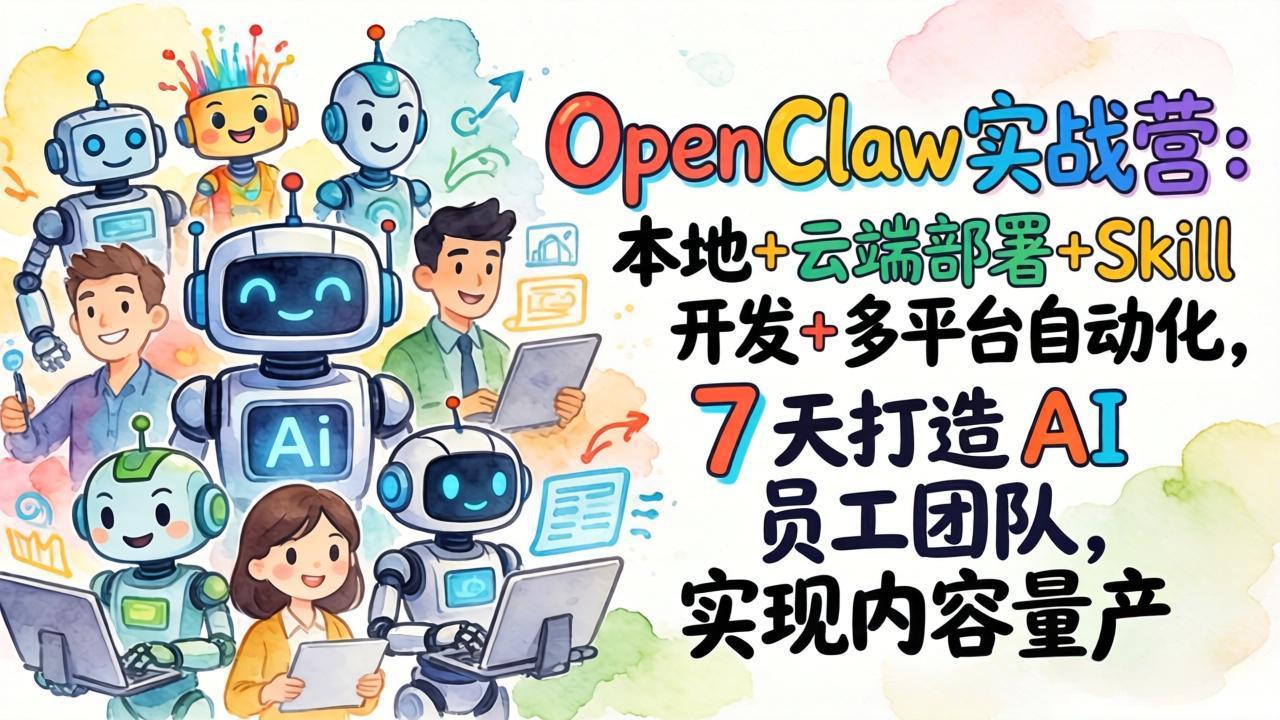 OpenClaw实战营：本地+云端部署+Skill开发+多平台自动化，7 天打造 AI 员工团队，实现内容量产-hcnxn