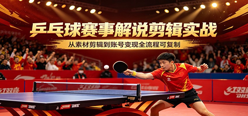 乒乓球赛事解说剪辑实战，从素材剪辑到账号变现全流程可复制-hcnxn